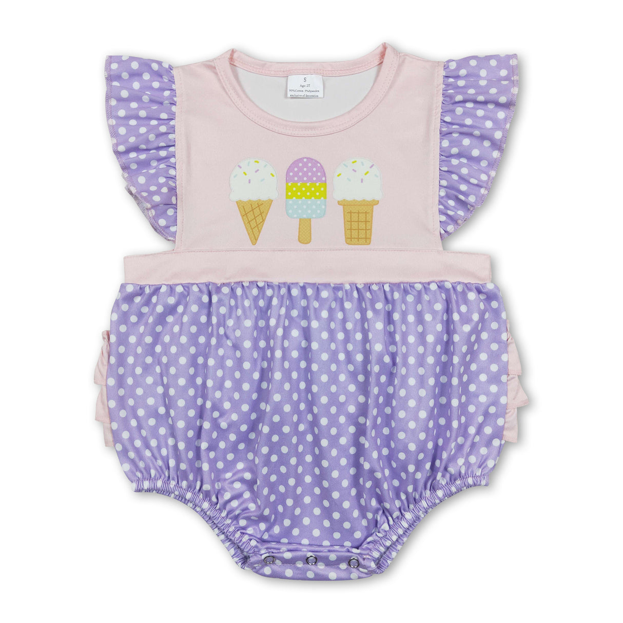 Popsicle lavender polka dots baby girls summer romper