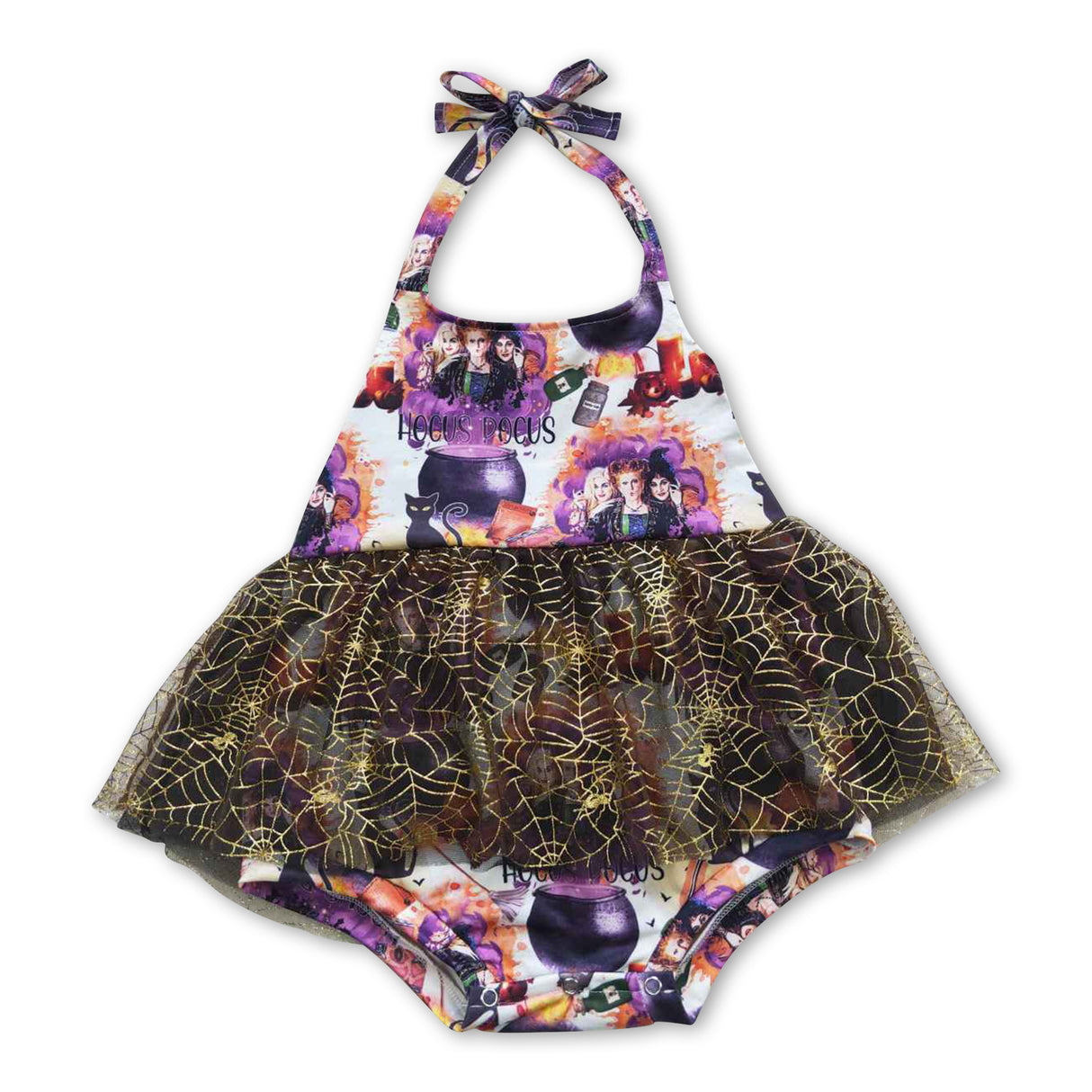 Sleeveless purple witches tulle baby girls Halloween romper