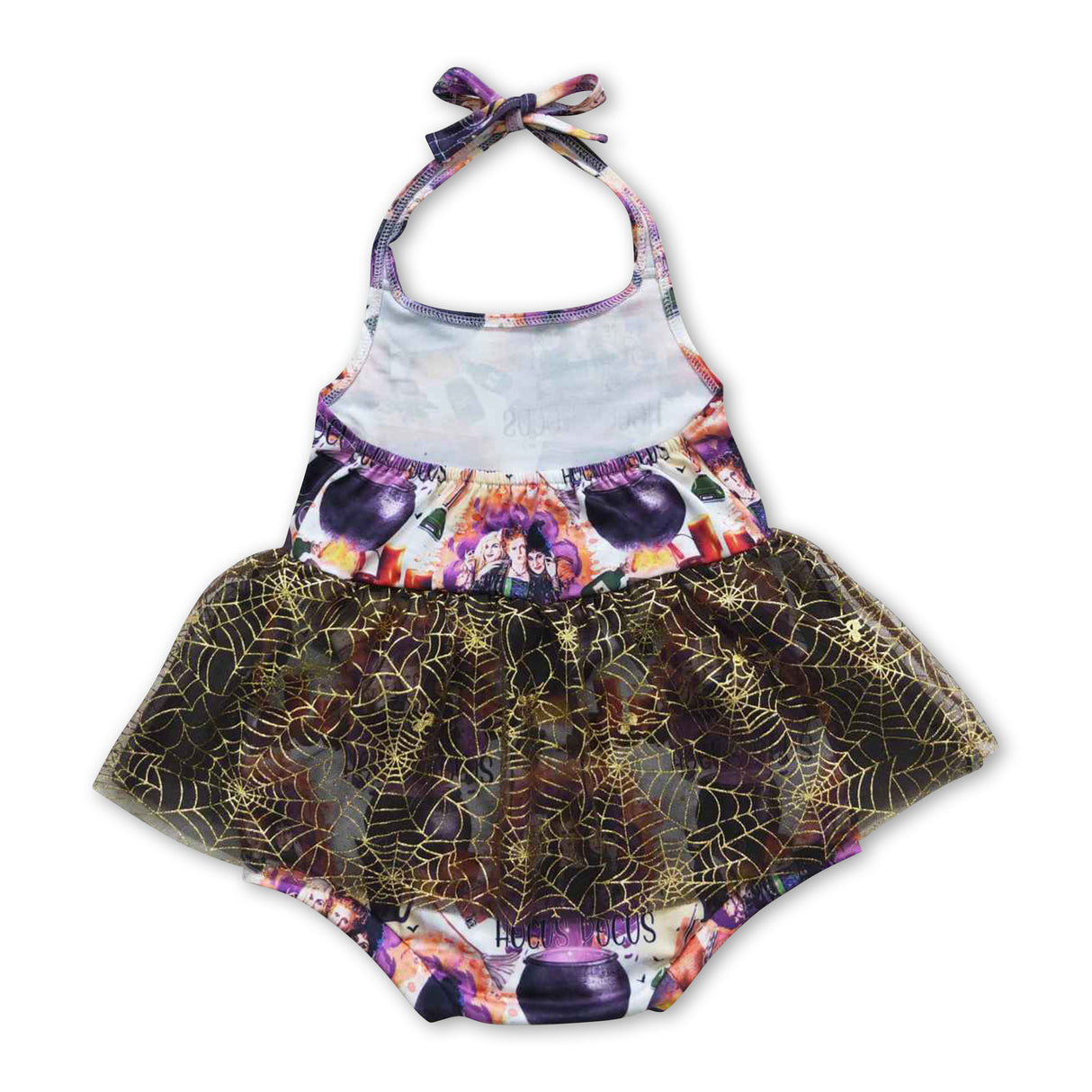 Sleeveless purple witches tulle baby girls Halloween romper