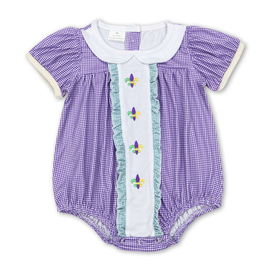 Purple short sleeves baby girls Mardi gras romper
