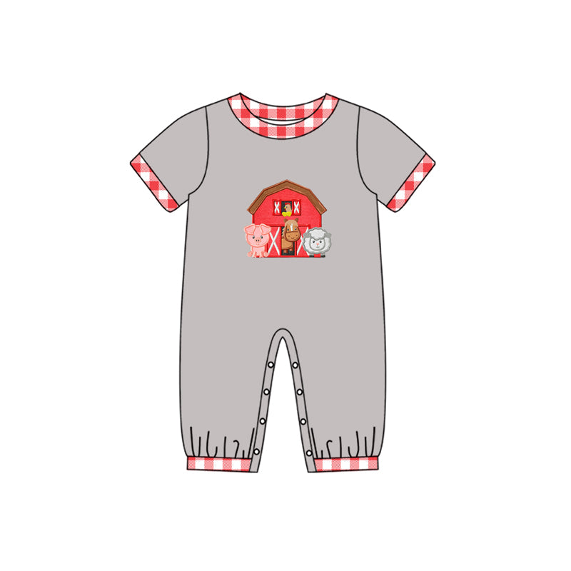 Short sleeves pig cow sheep chicken baby boy farm romper