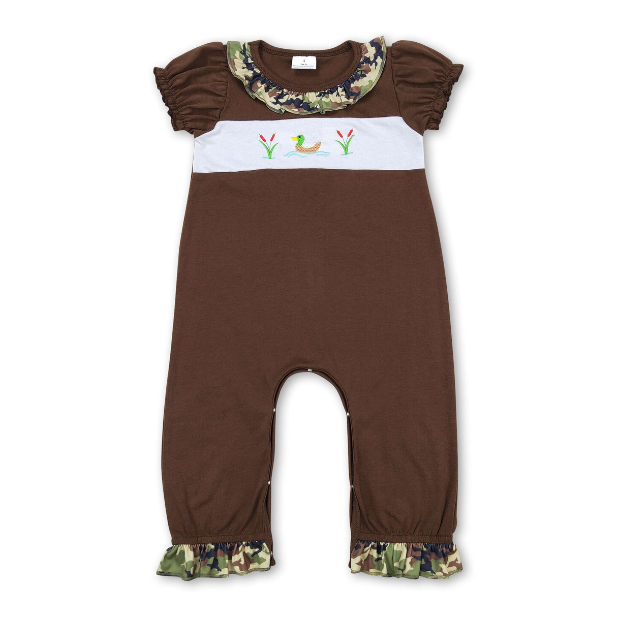 Olive duck camo short sleeves baby girls romper