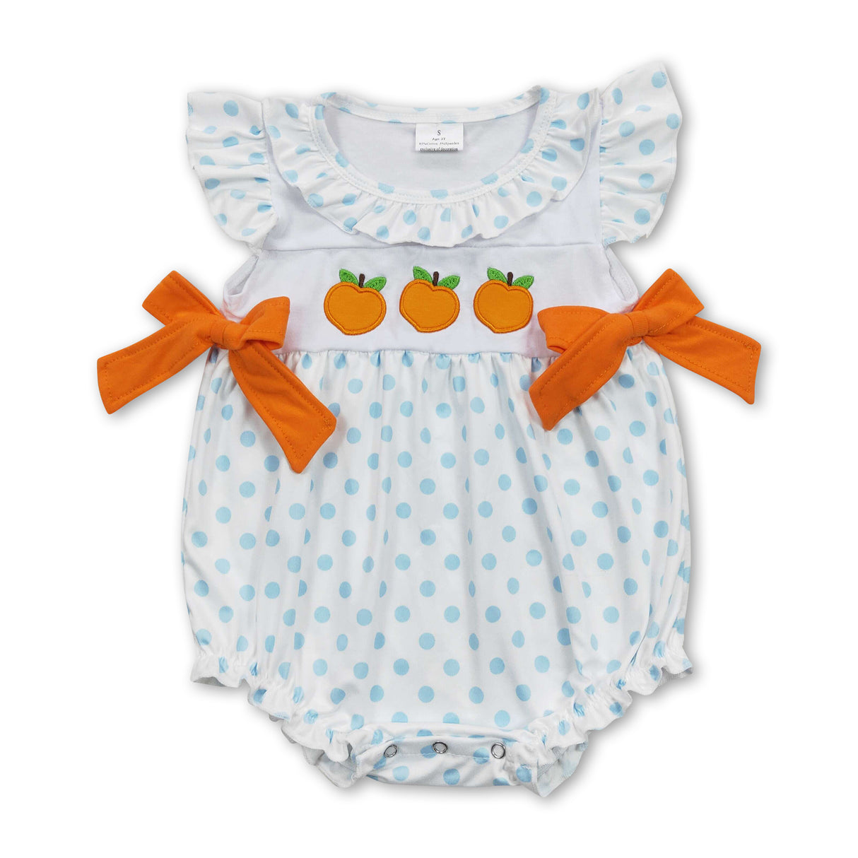 Peach flutter sleeves polka dots baby girls romper