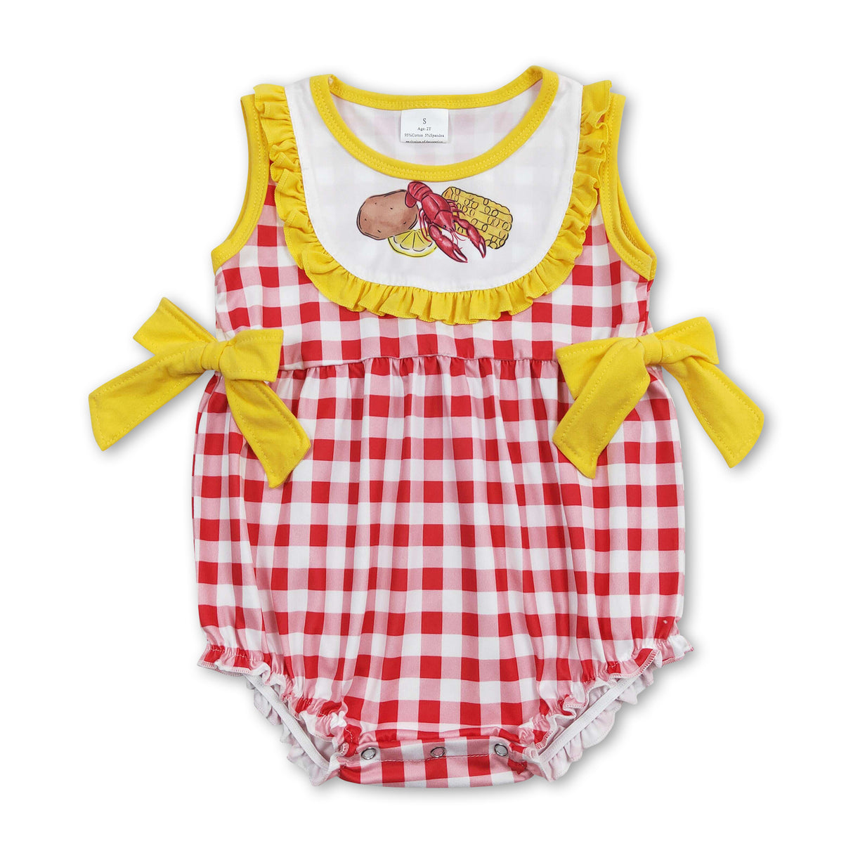 Sleeveless plaid corn crawfish baby girls romper