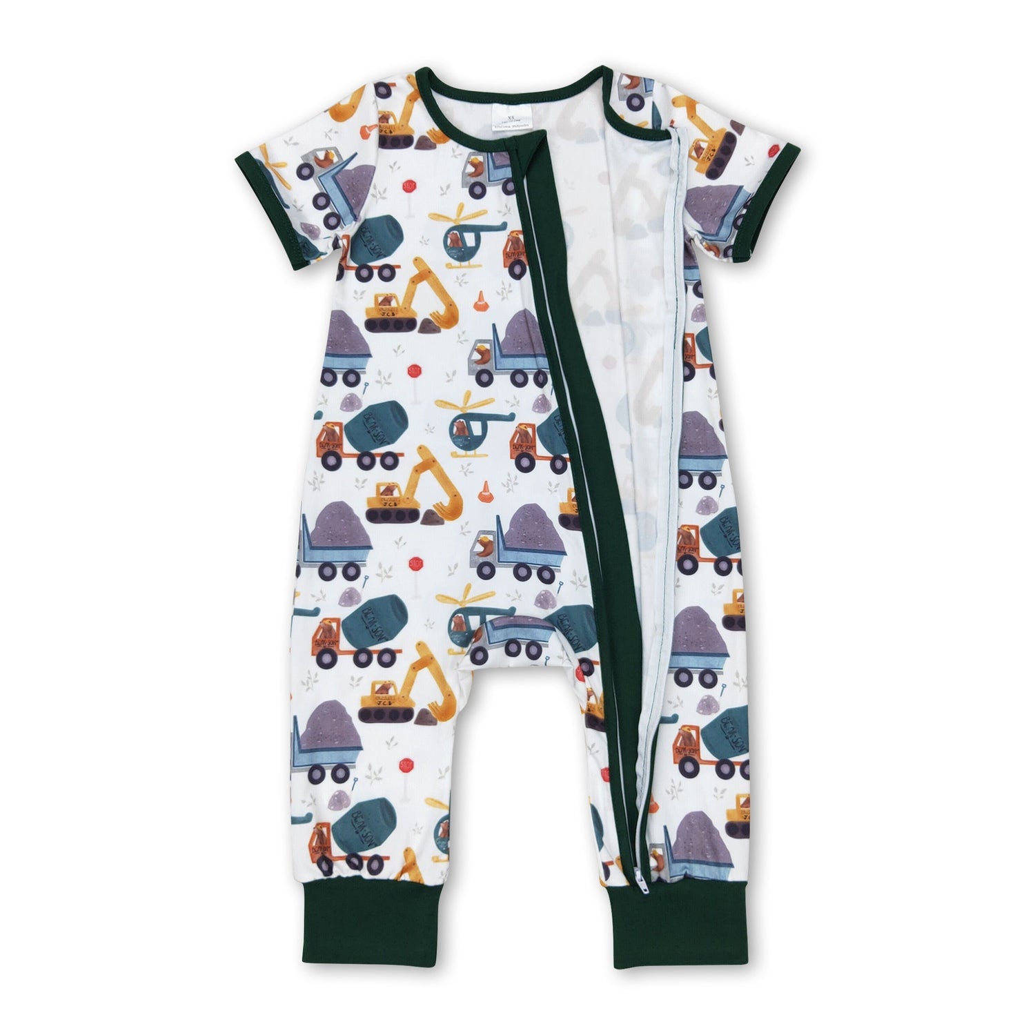 Short sleeves constructions baby boy zipper romper