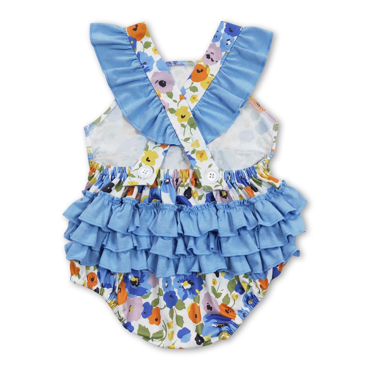Flutter sleeves blue floral baby girls summer romper
