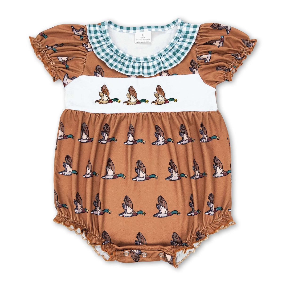 Brown duck short sleeves baby girls romper