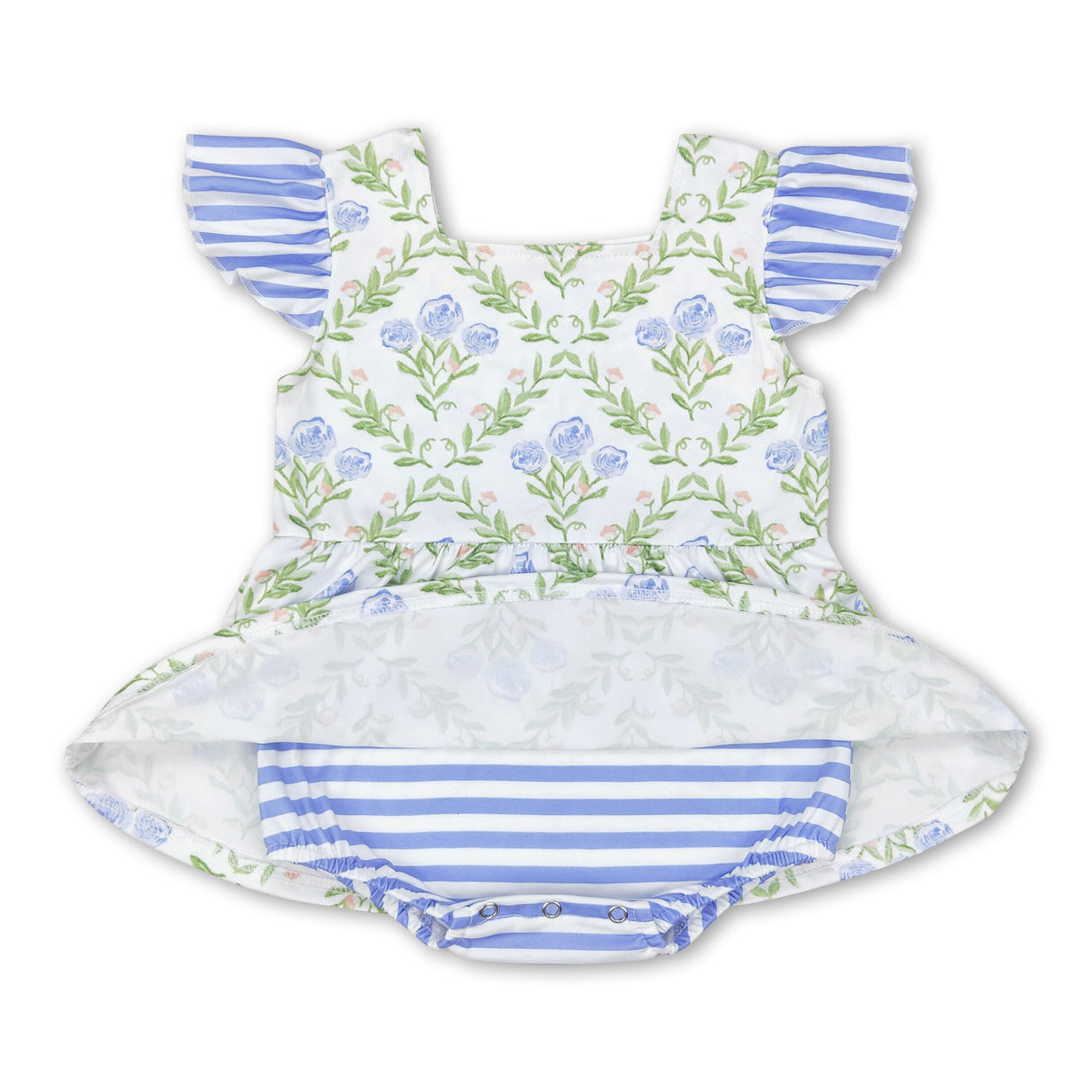 Flutter sleeves floral stripe baby girls romper