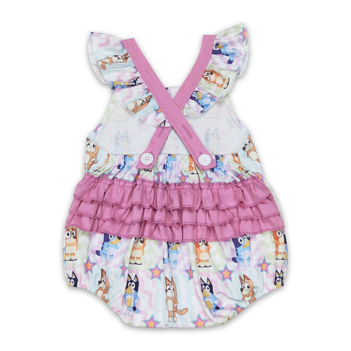 Pink flutter sleeves dog ruffle baby girls bubble