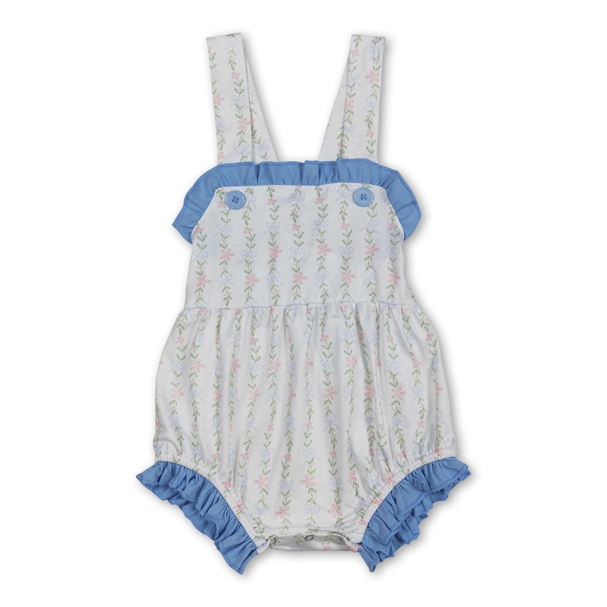 Straps light blue floral baby girls summer romper