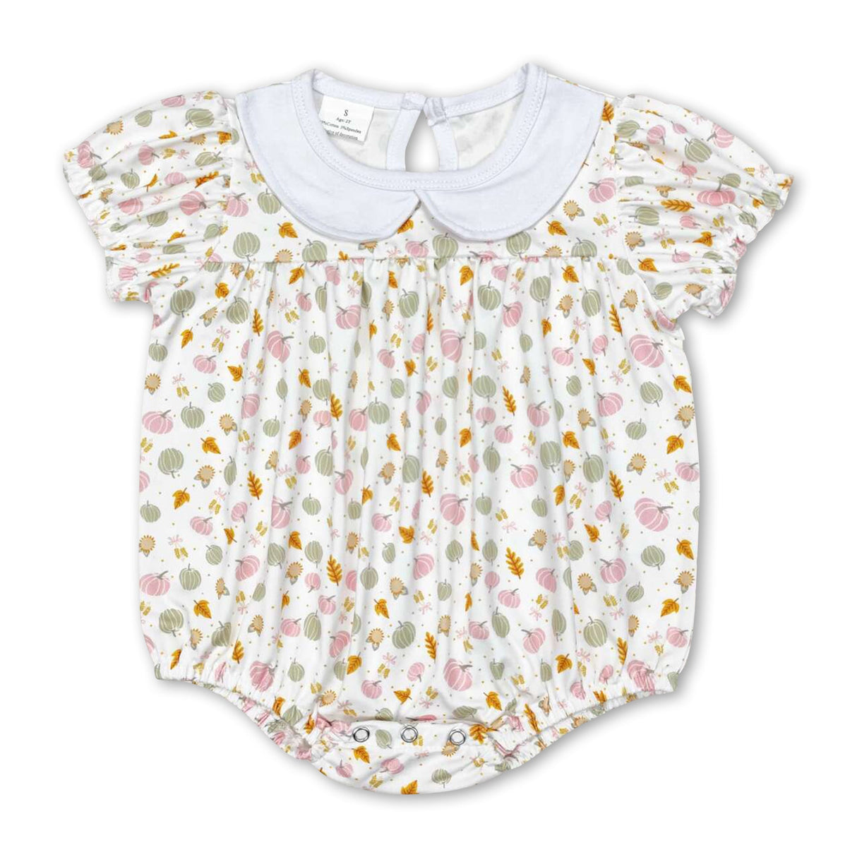 Short sleeves pink pumpkin baby girl fall romper