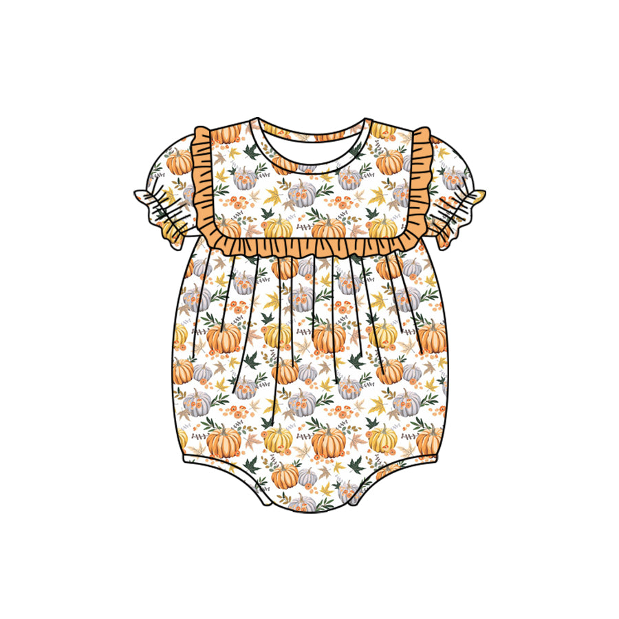 Short sleeves pumpkin baby girls fall romper