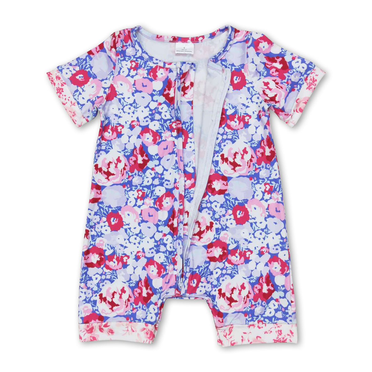 Short sleeves lavender floral baby girls zipper romper
