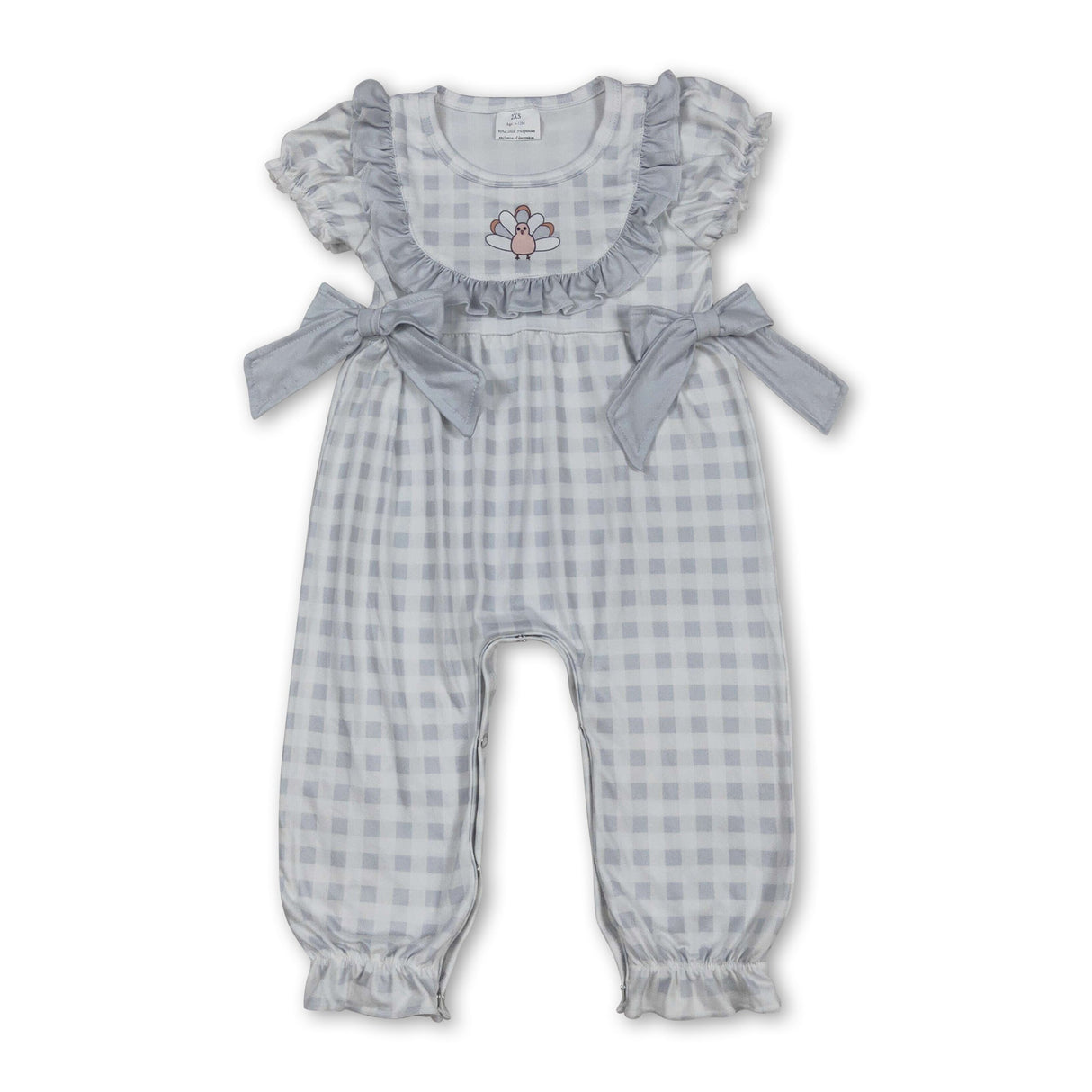 Short sleeves plaid turkey baby girls Thanksgiving romper