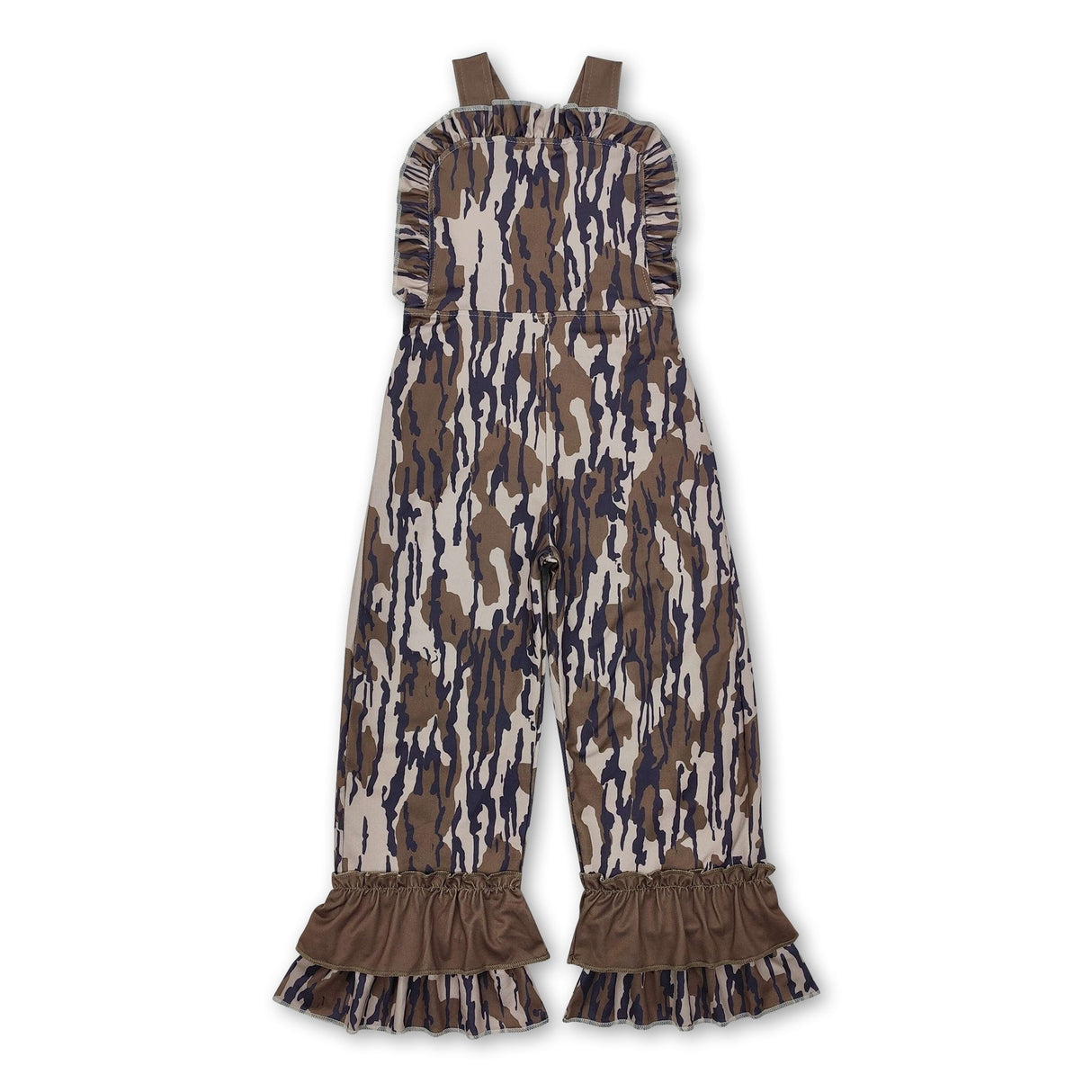 Ruffle straps camo baby girls hunting overalls