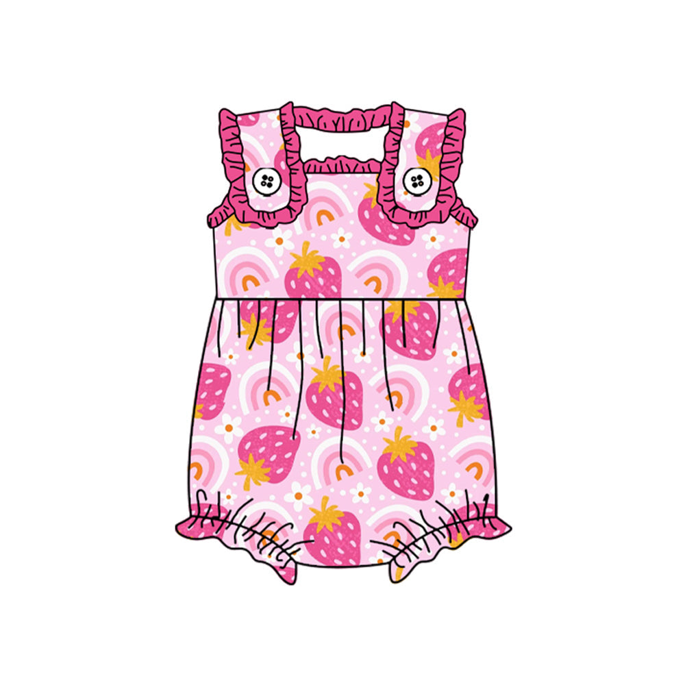 Sleeveless strawberry rainbow baby girls summer romper