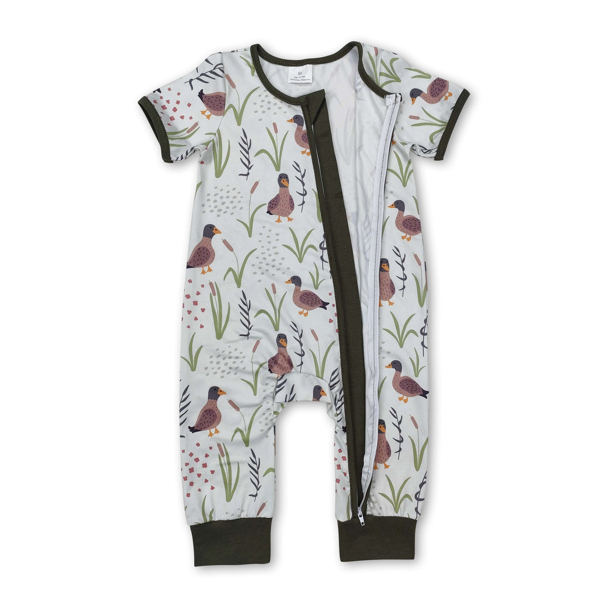Short sleeves duck grass baby boy zipper romper