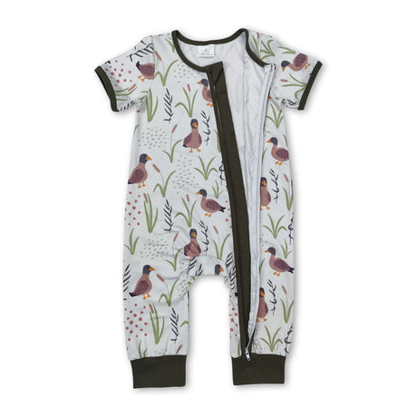 Short sleeves duck grass baby boy zipper romper