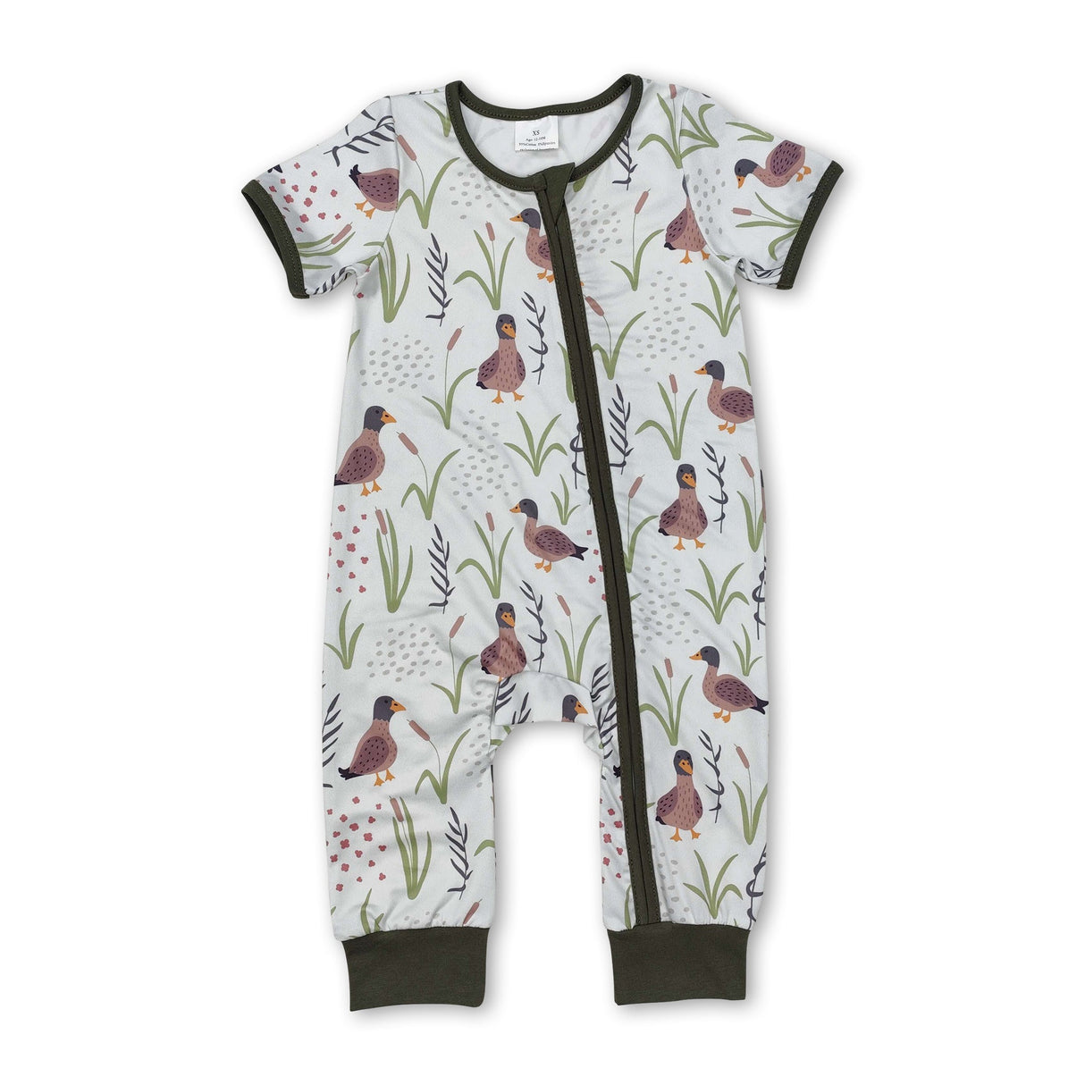 Short sleeves duck grass baby boy zipper romper
