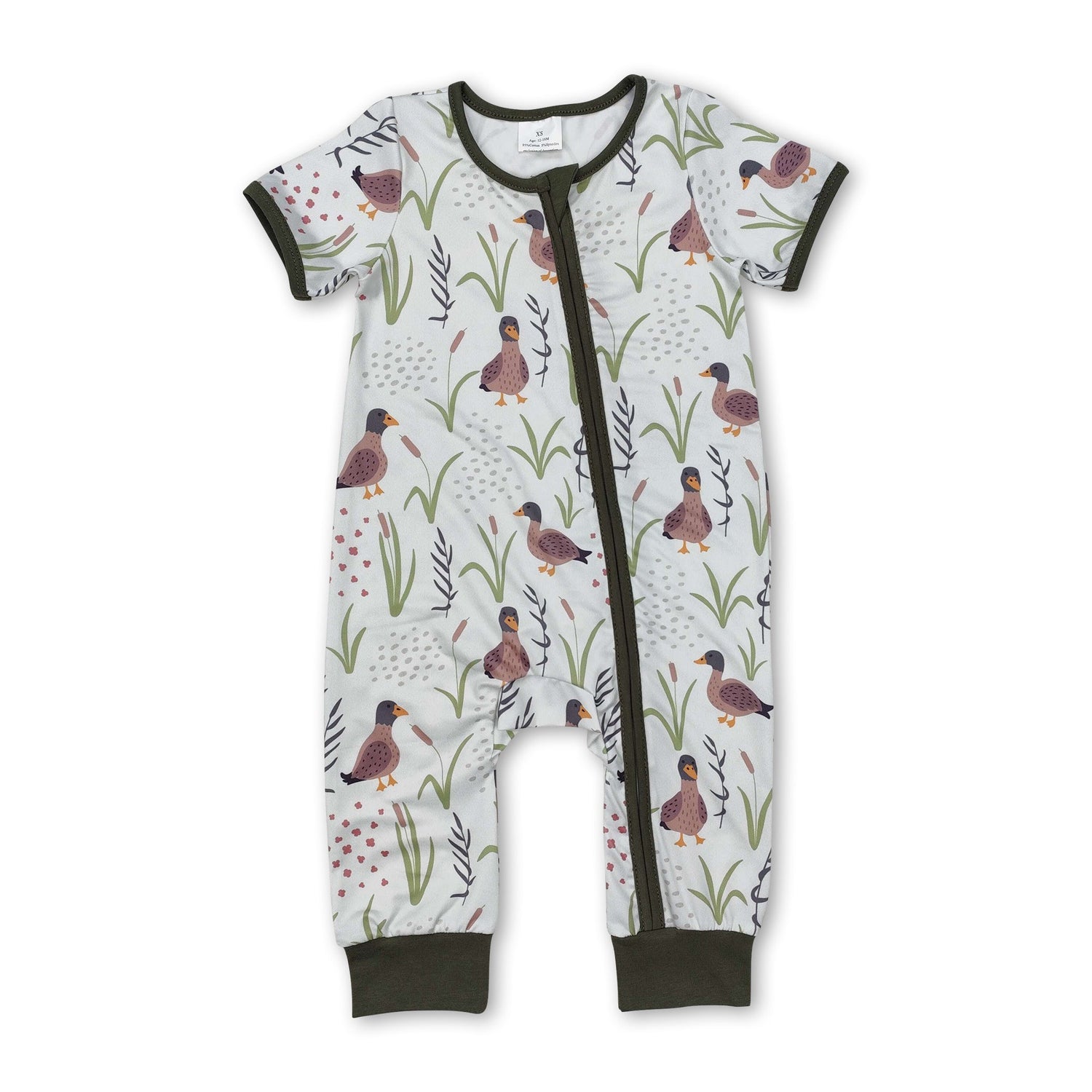 Short sleeves duck grass baby boy zipper romper