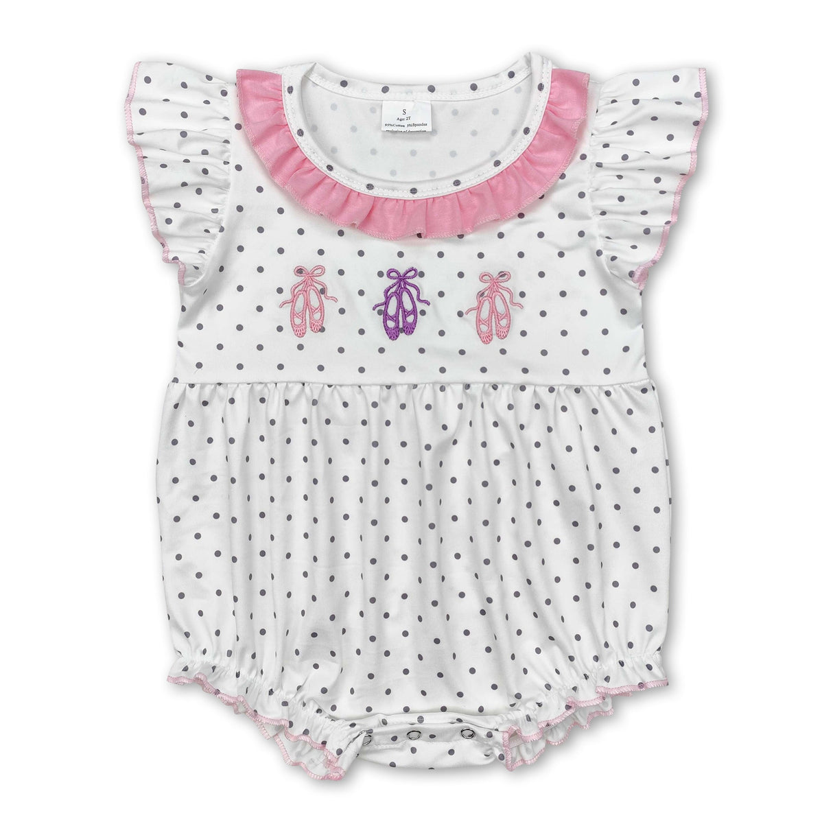 Polka dots flutter sleeves shoes baby girls romper