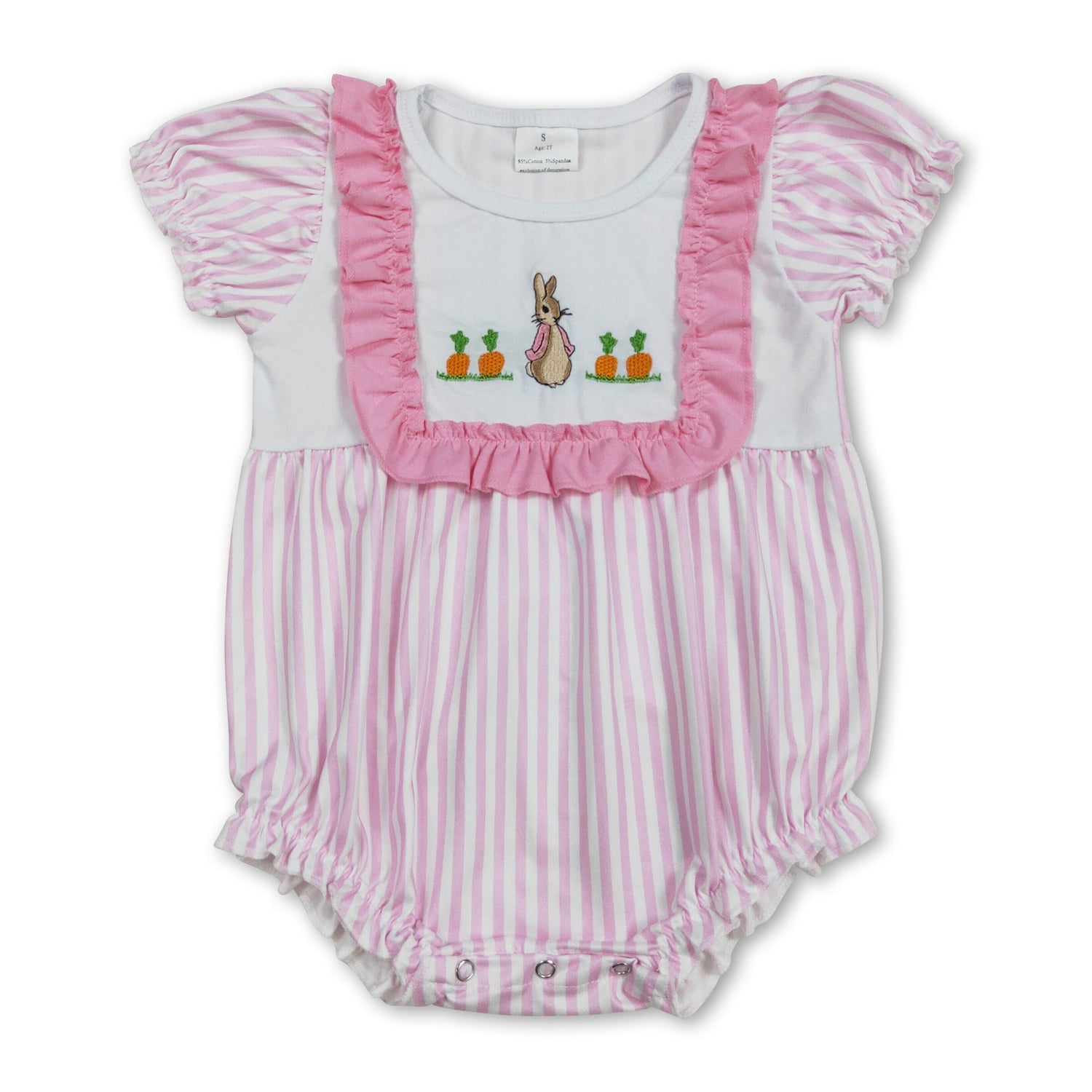 Pink stripe short sleeves carrot bunny baby girls Easter romper