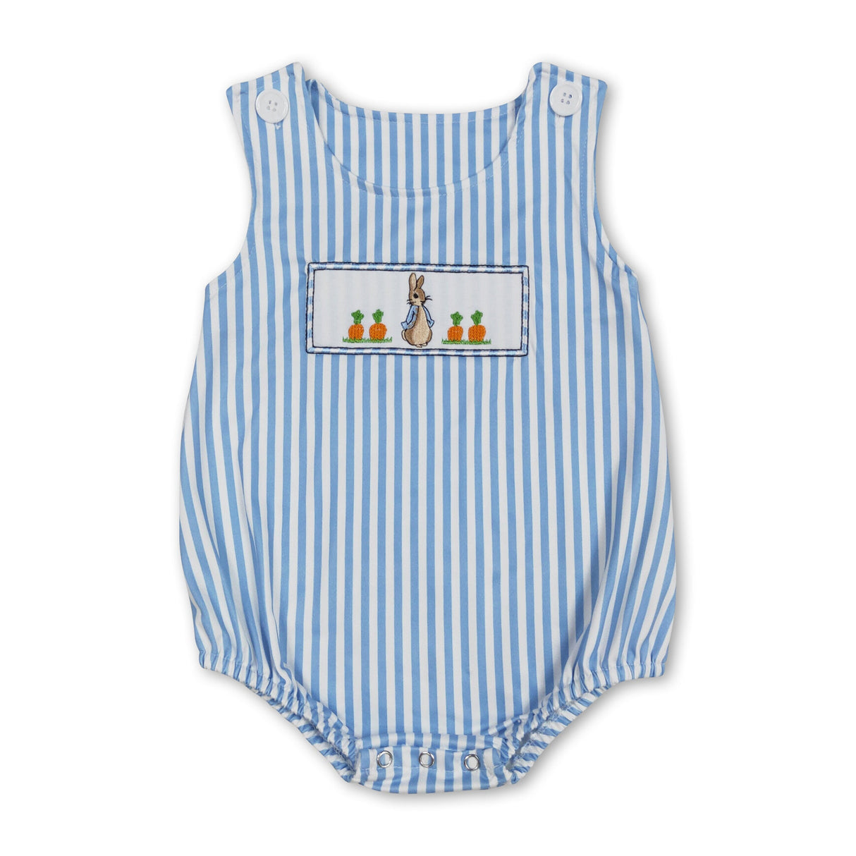 Light blue stripe carrot bunny baby boys Easter romper