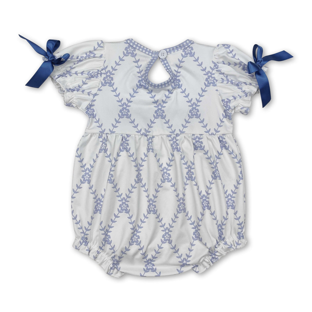 Short sleeves light blue bow floral baby girls summer romper