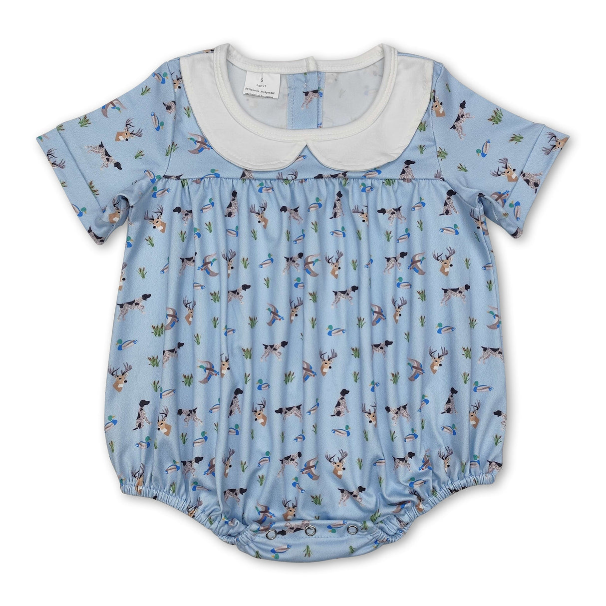 Short sleeves duck dog deer light blue baby boy romper