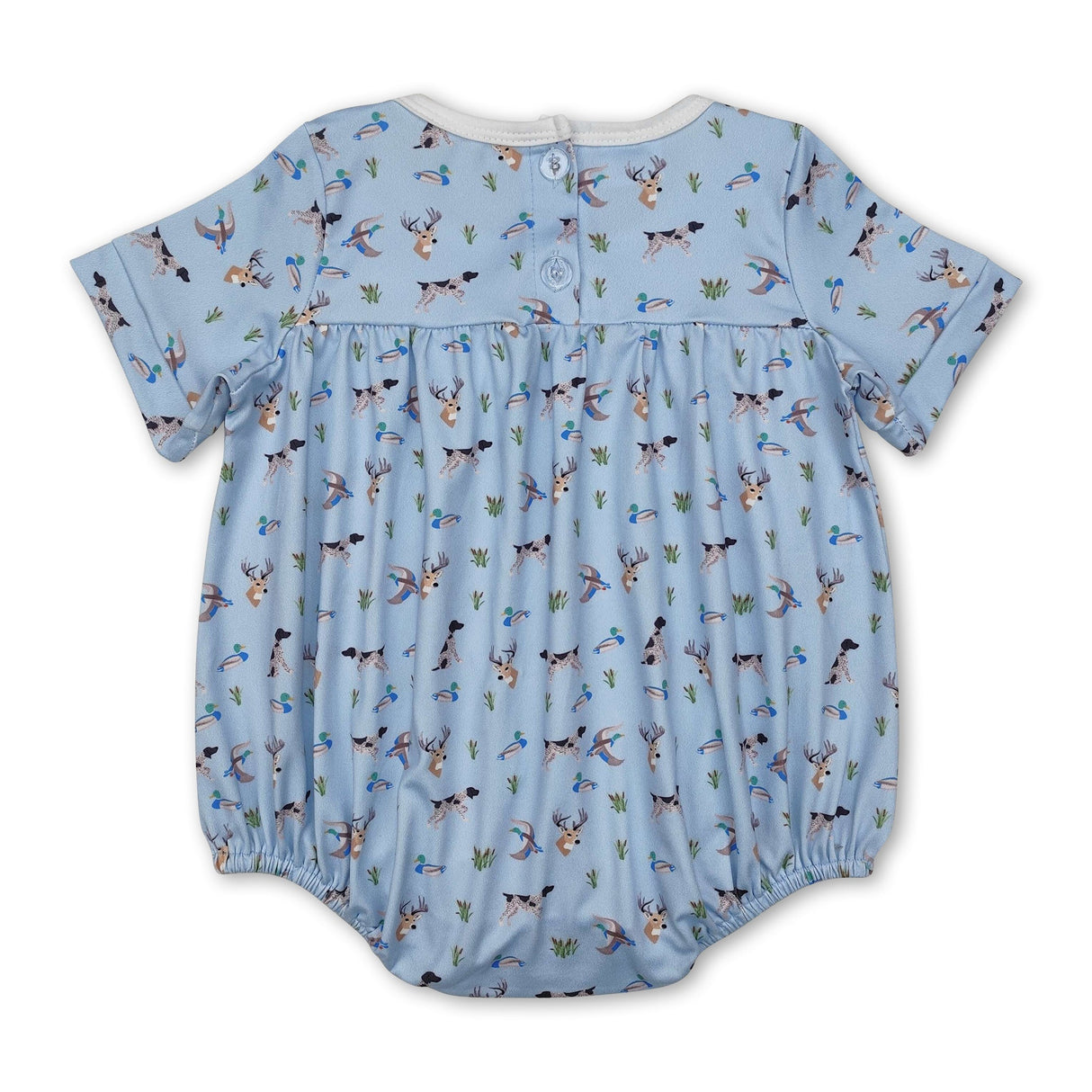 Short sleeves duck dog deer light blue baby boy romper