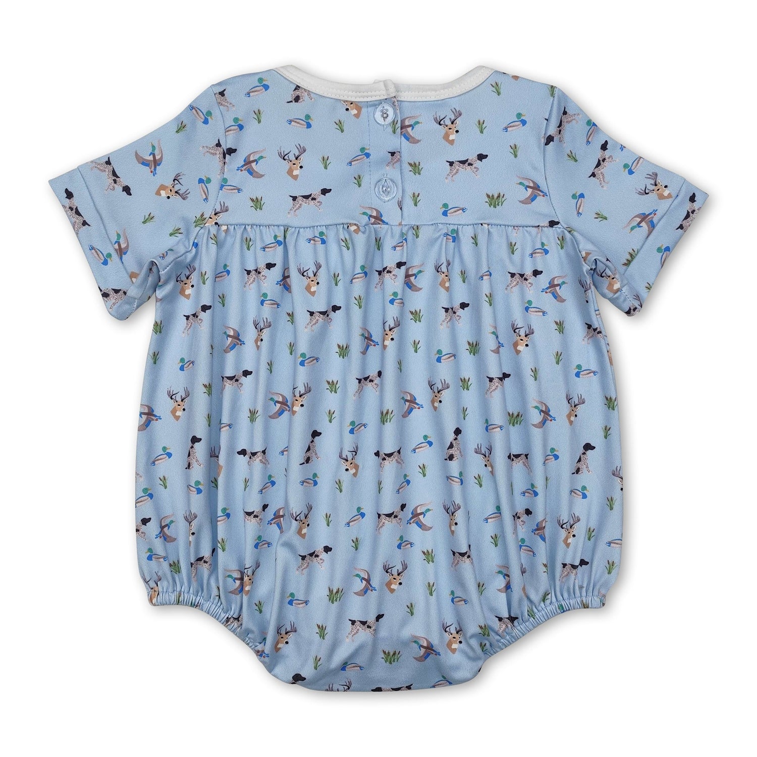 Short sleeves duck dog deer light blue baby boy romper