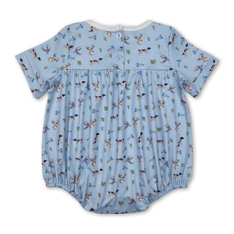 Short sleeves duck dog deer light blue baby boy romper