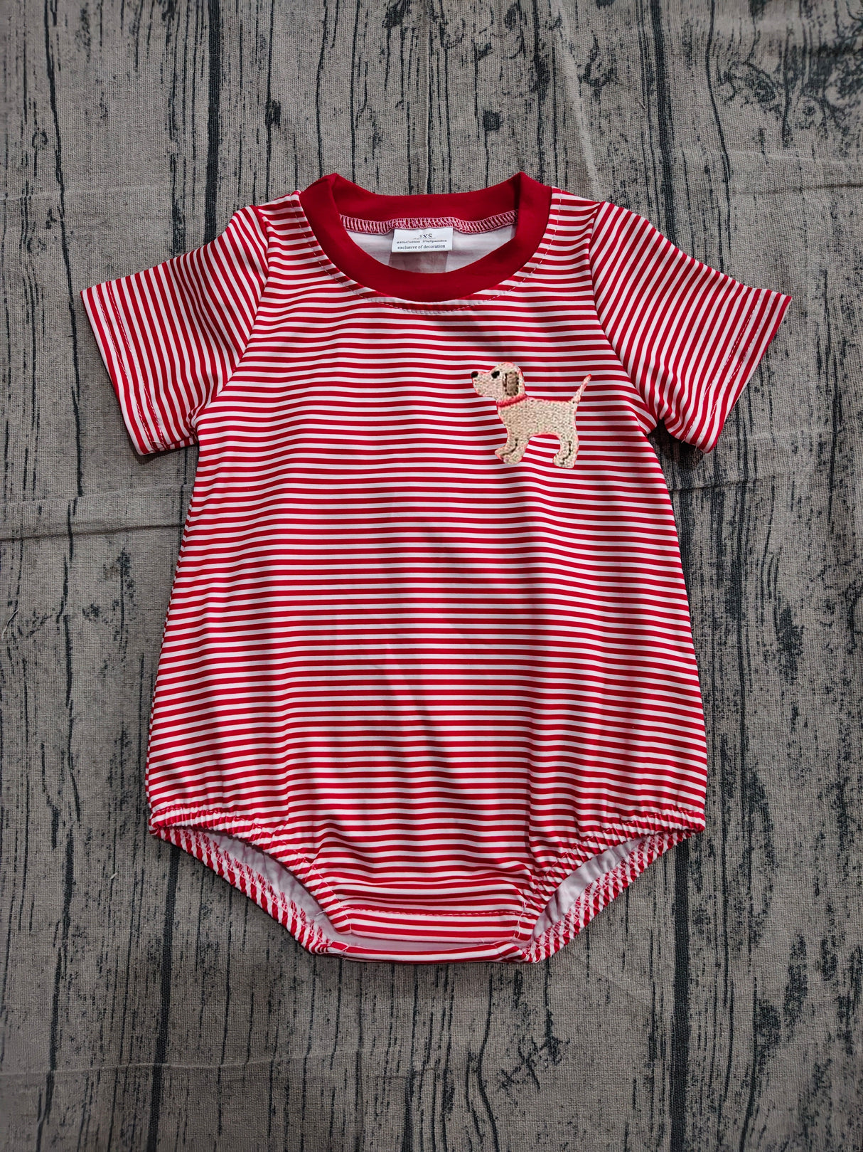 Red stripe short sleeves dog baby boy romper