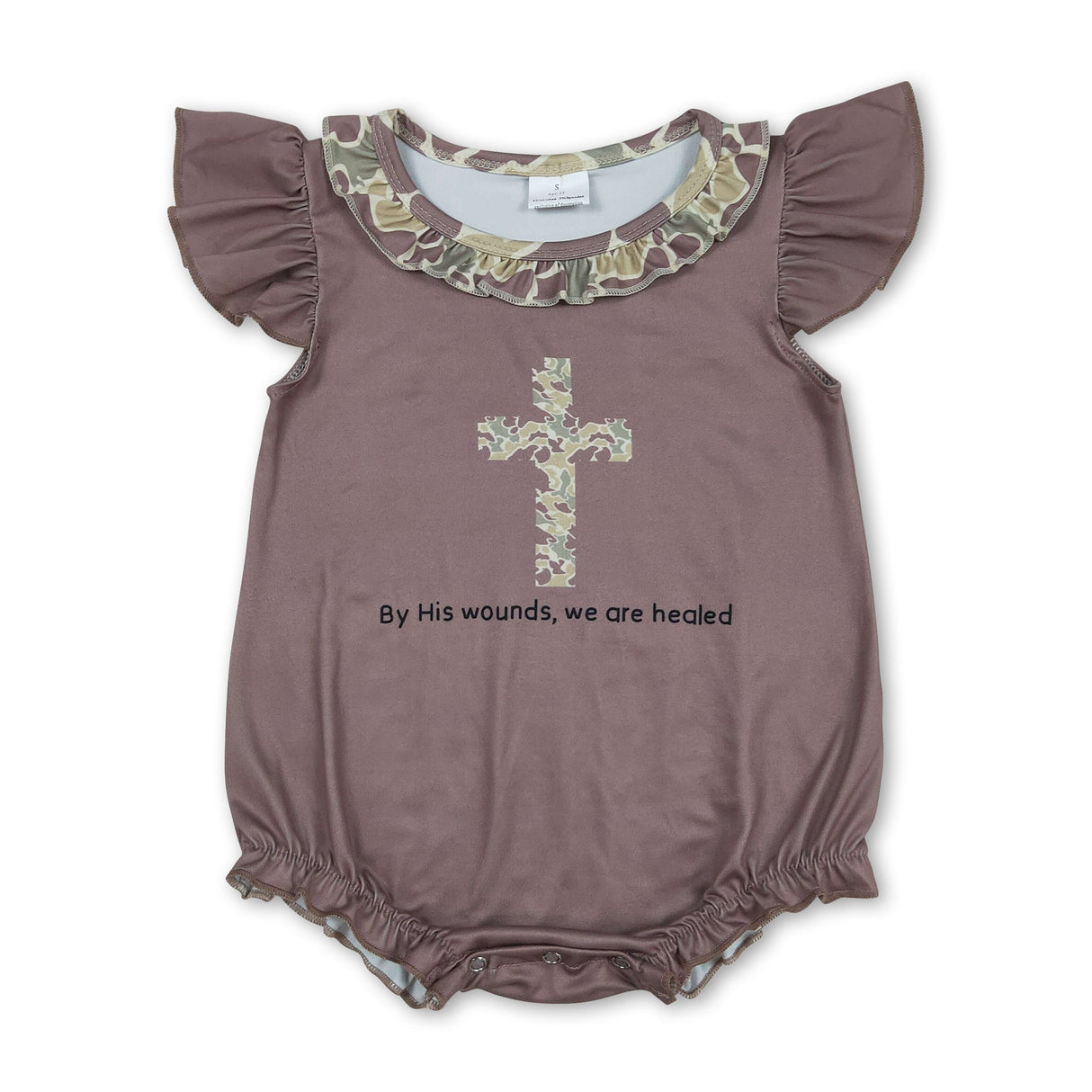 Flutter sleeves camo cross baby girls Easter romper