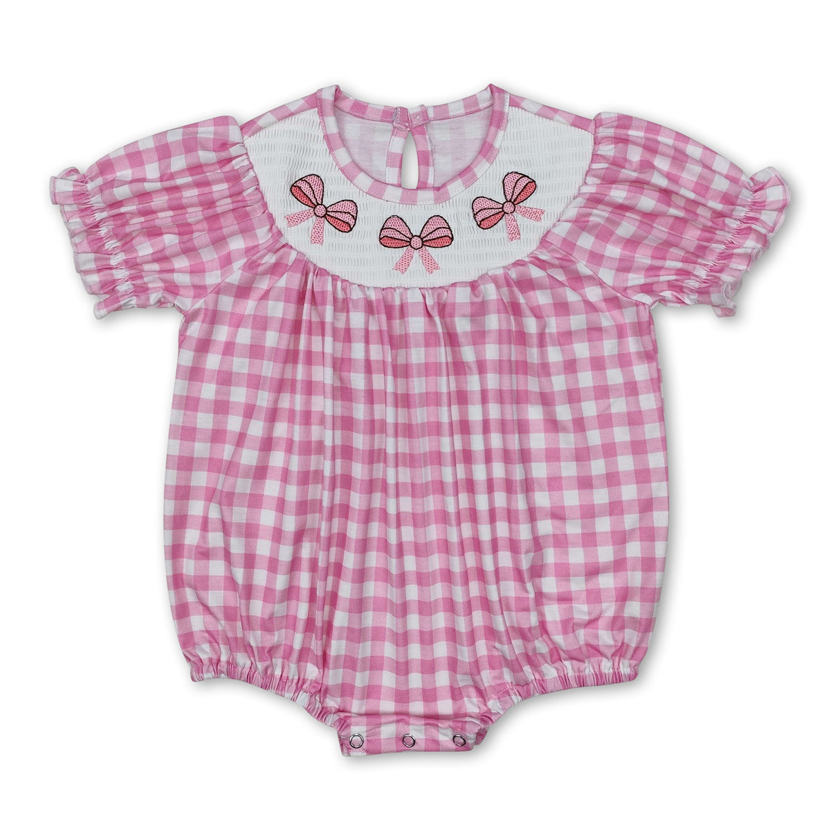 Short sleeves pink bow baby girls summer romper