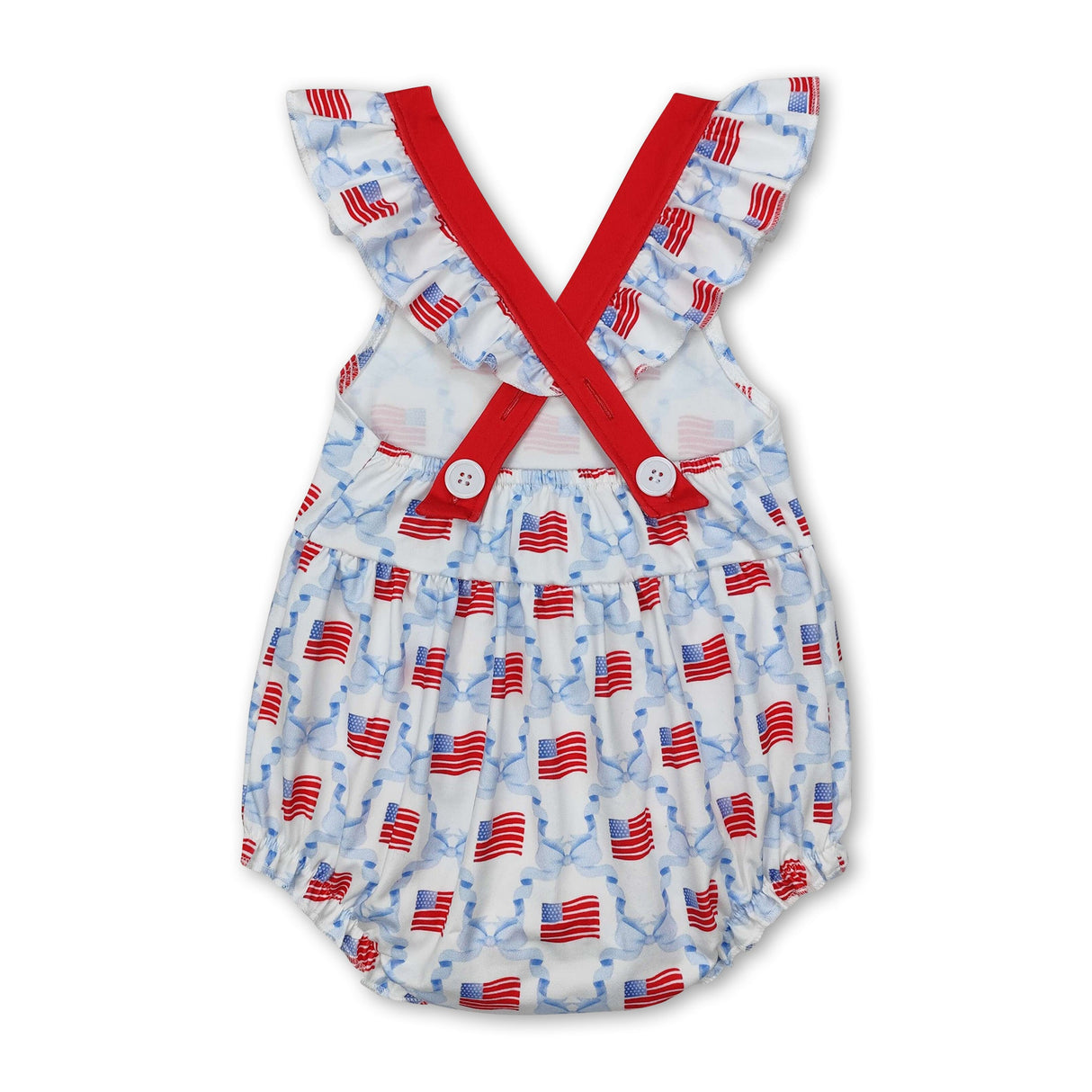 Flutter sleeves bow flag baby girls 4th of july romper