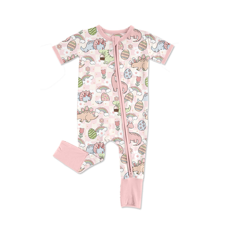 Short sleeves dinosaur eggs baby girls Easter romper