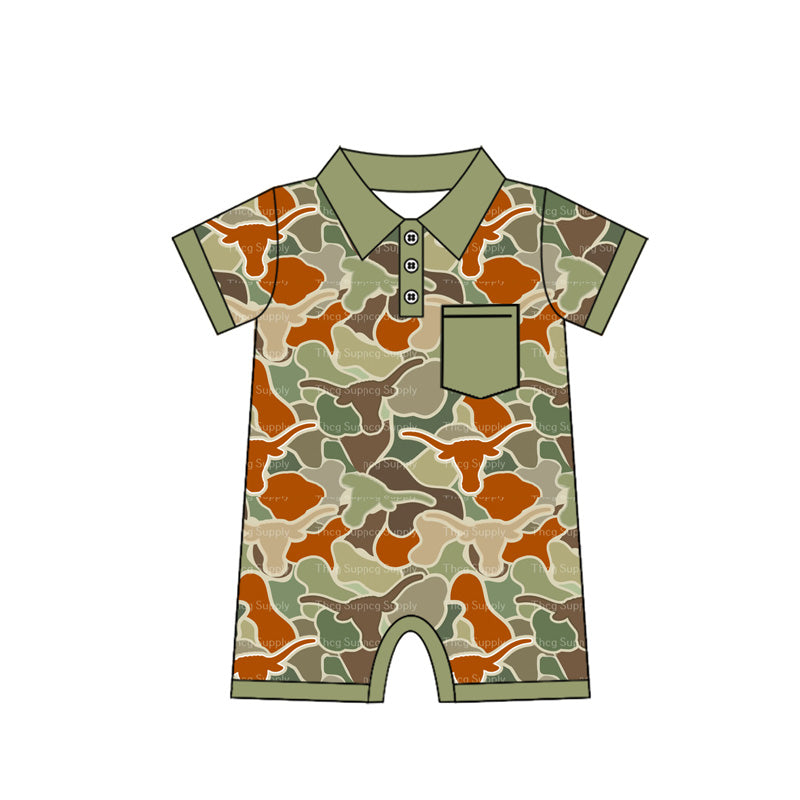Short sleeves pocket camo bull skull baby boy polo romper