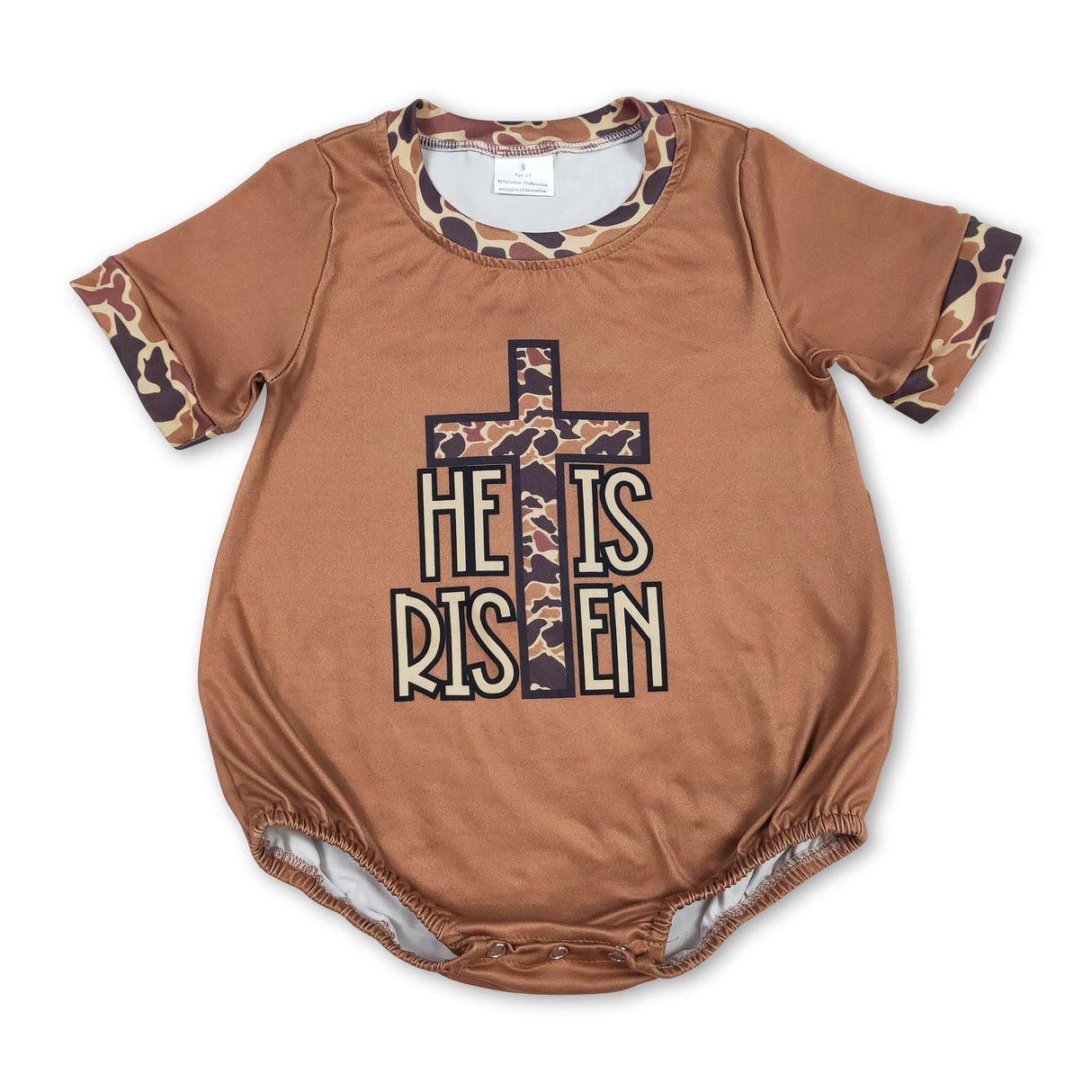 Camo short sleeves He is risen baby boy Easter romper