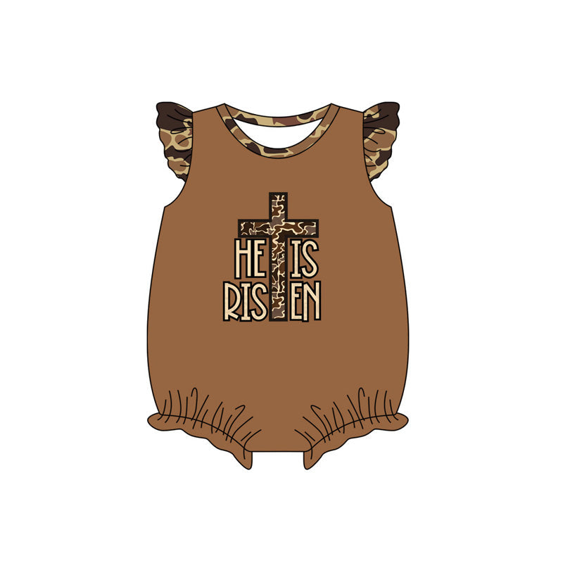 Camo flutter sleeves cross baby girls Easter romper