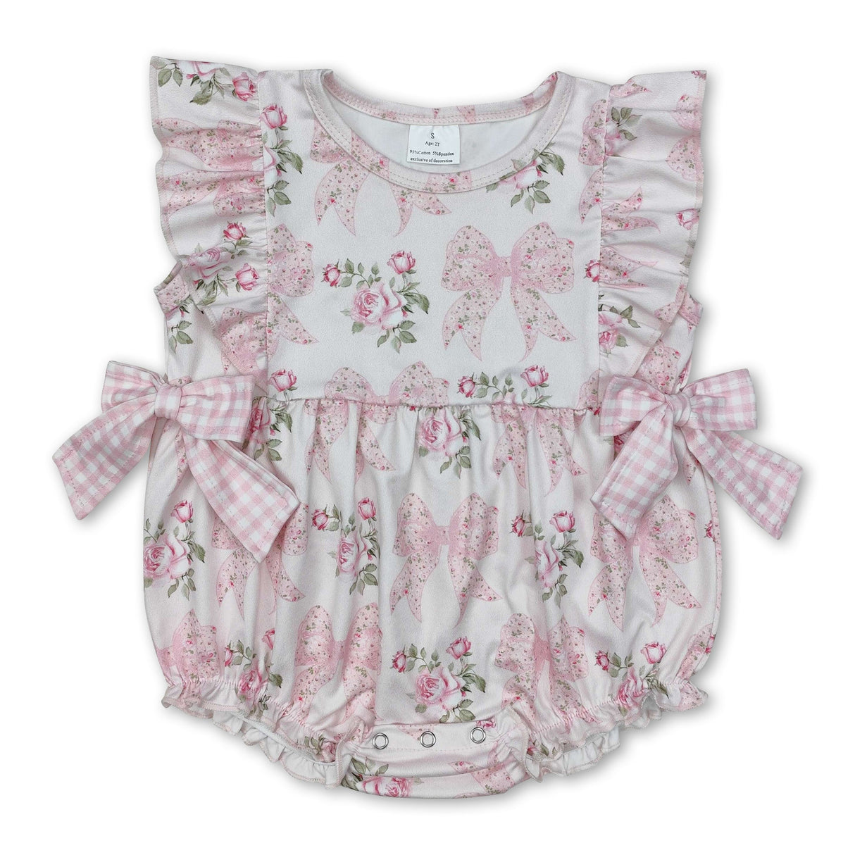 Flutter sleeves floral plaid bow baby girls romper