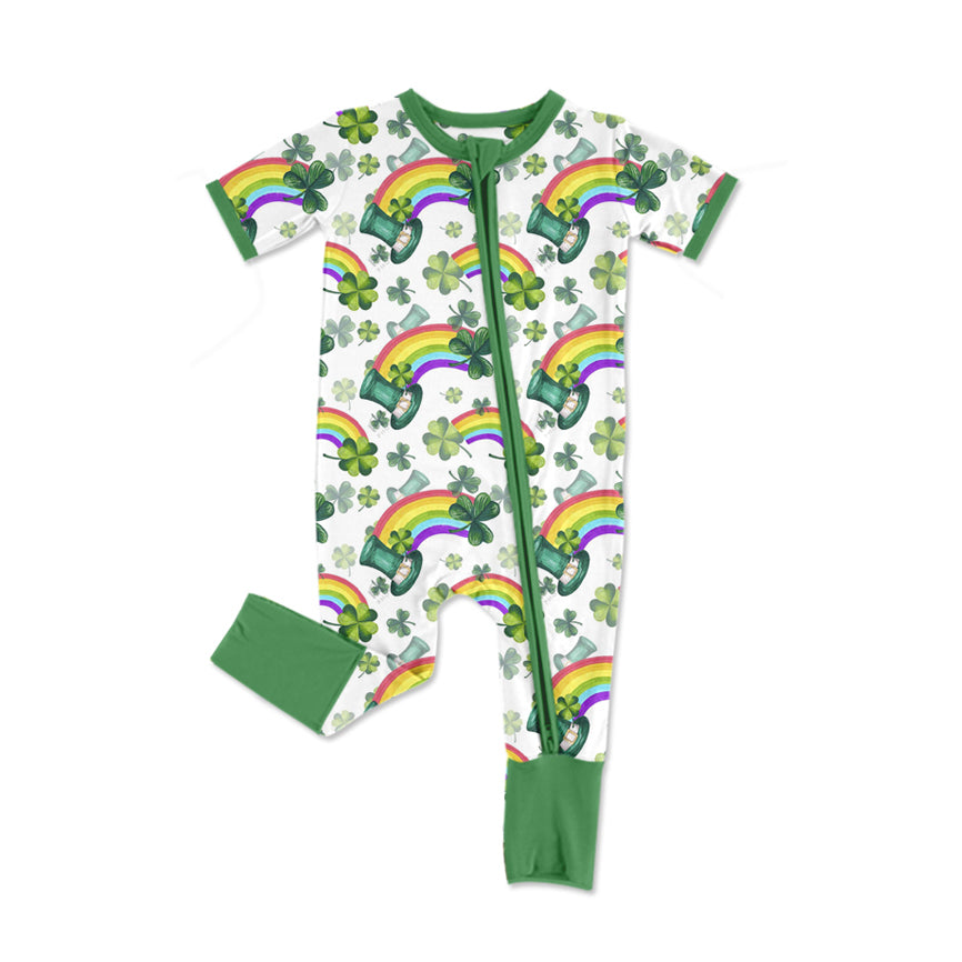 Short sleeves rainbow clover baby kids St Patrick's romper