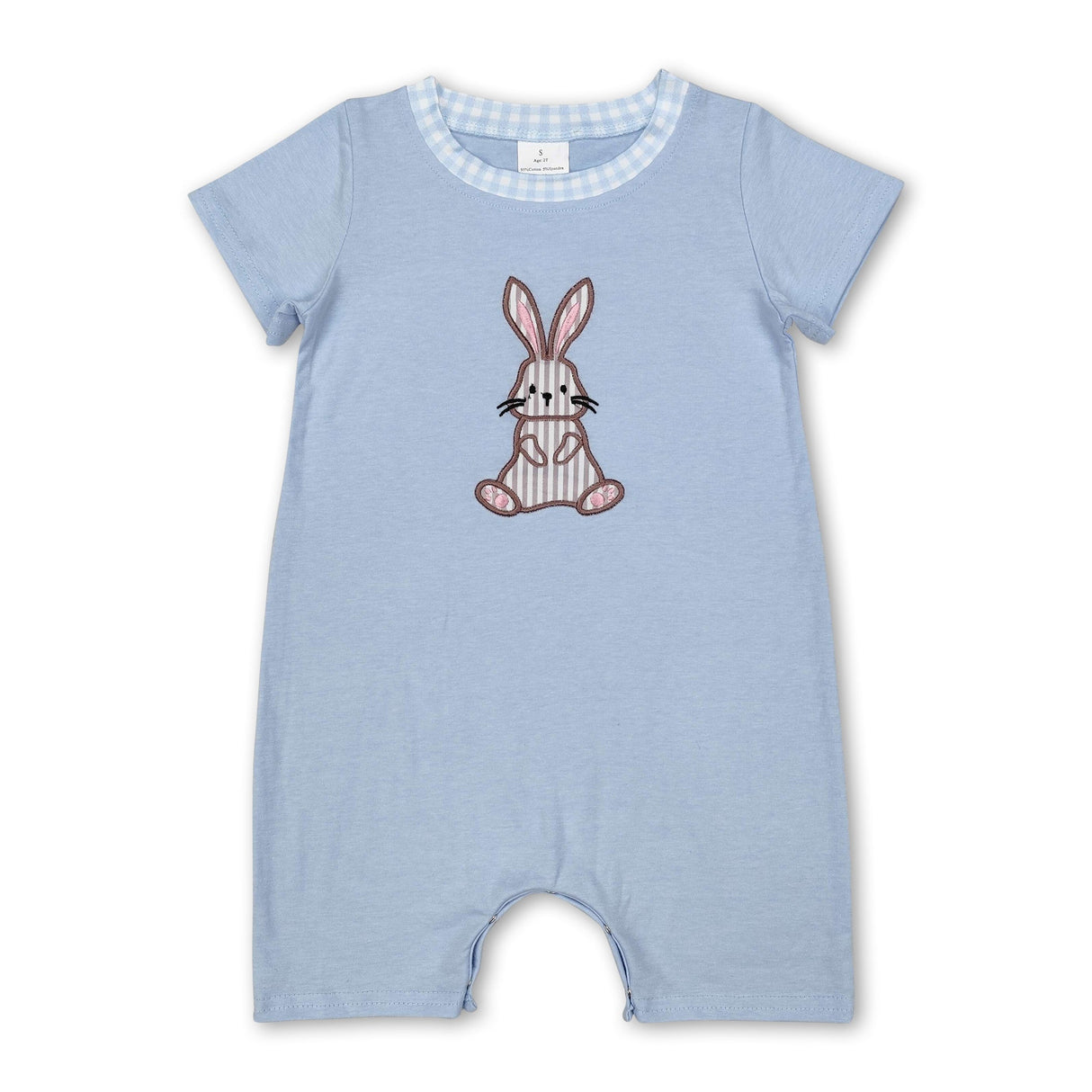 Short sleeves light blue bunny baby boys Easter romper