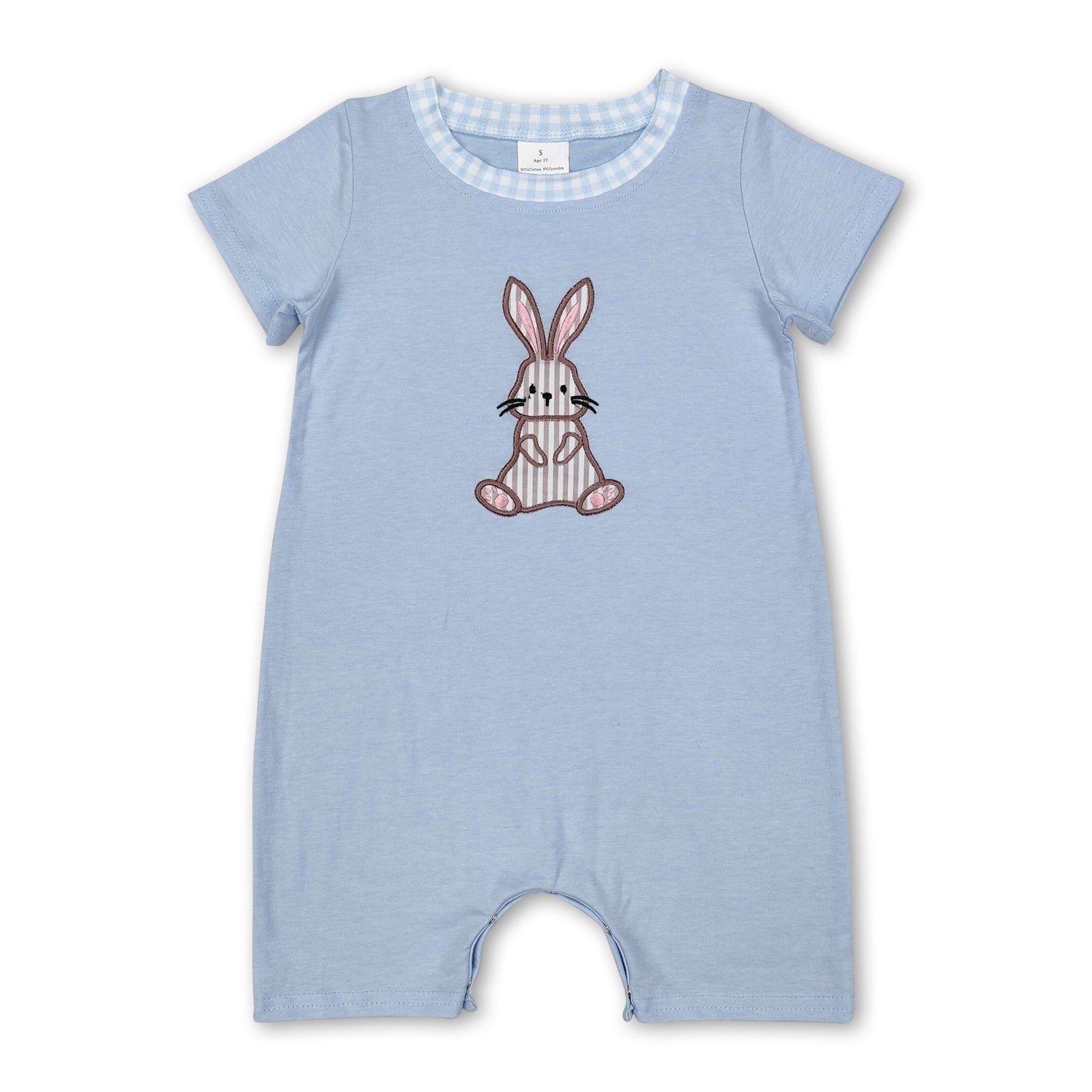 Short sleeves light blue bunny baby boys Easter romper