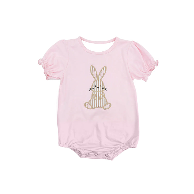 Short sleeves pink bunny baby girls Easter romper