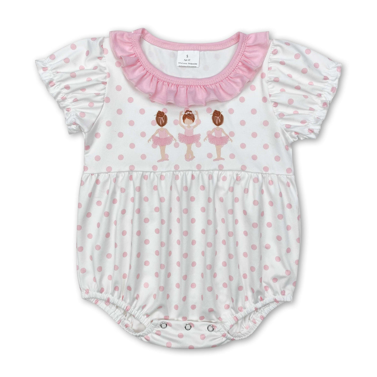 Pink polka dots short sleeves dance baby girls romper
