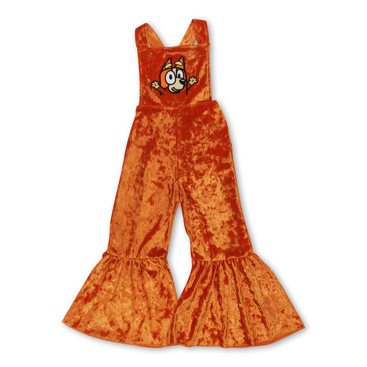 Straps yellow dog velvet baby girls jumpsuit