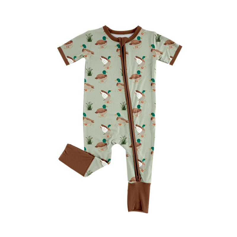 Brown short sleeves hunt duck baby kids zipper romper