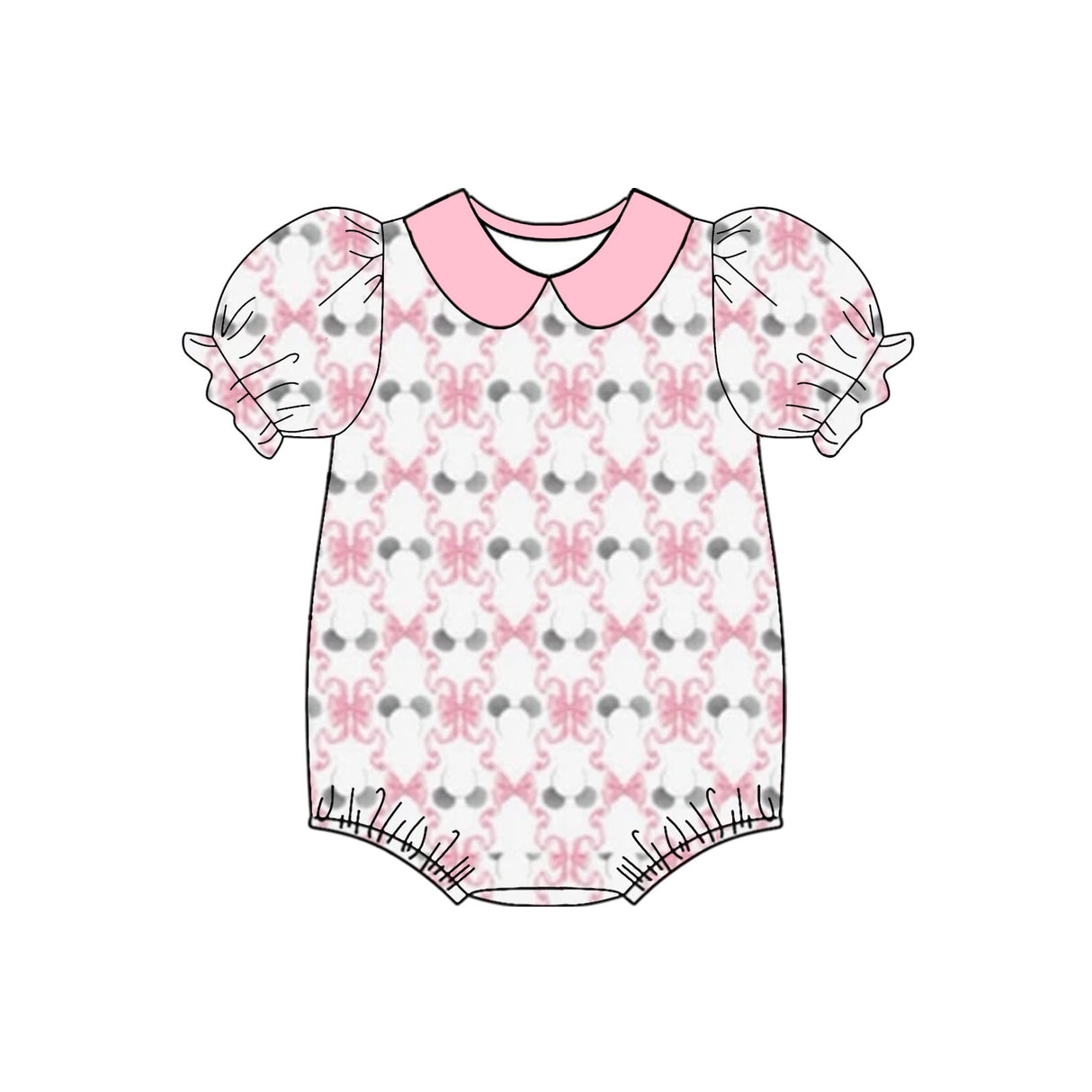 Short sleeves pink bow mouse baby girls romper