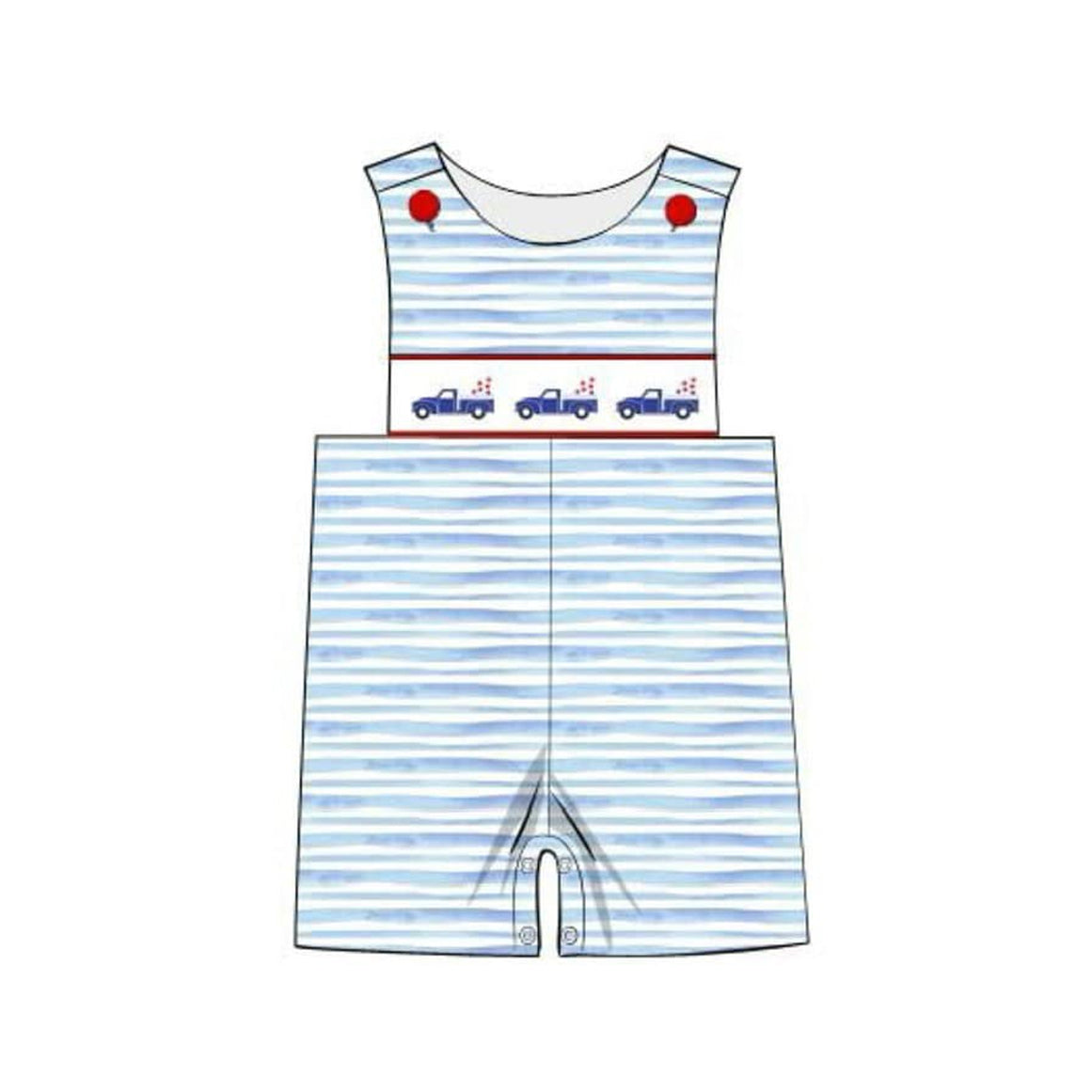 Sleeveless blue truck stars baby boy 4th of july romper